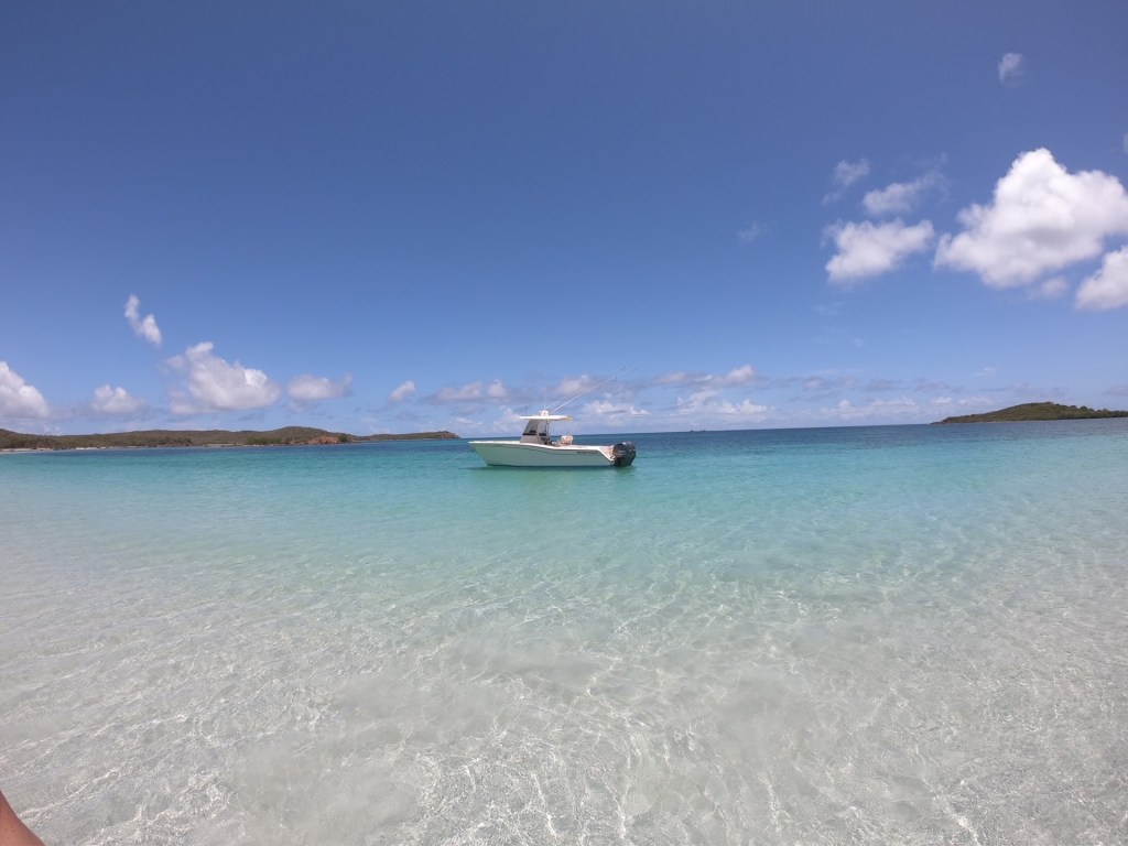 Grady White boat anchored on a Vieques snorkeling tour
