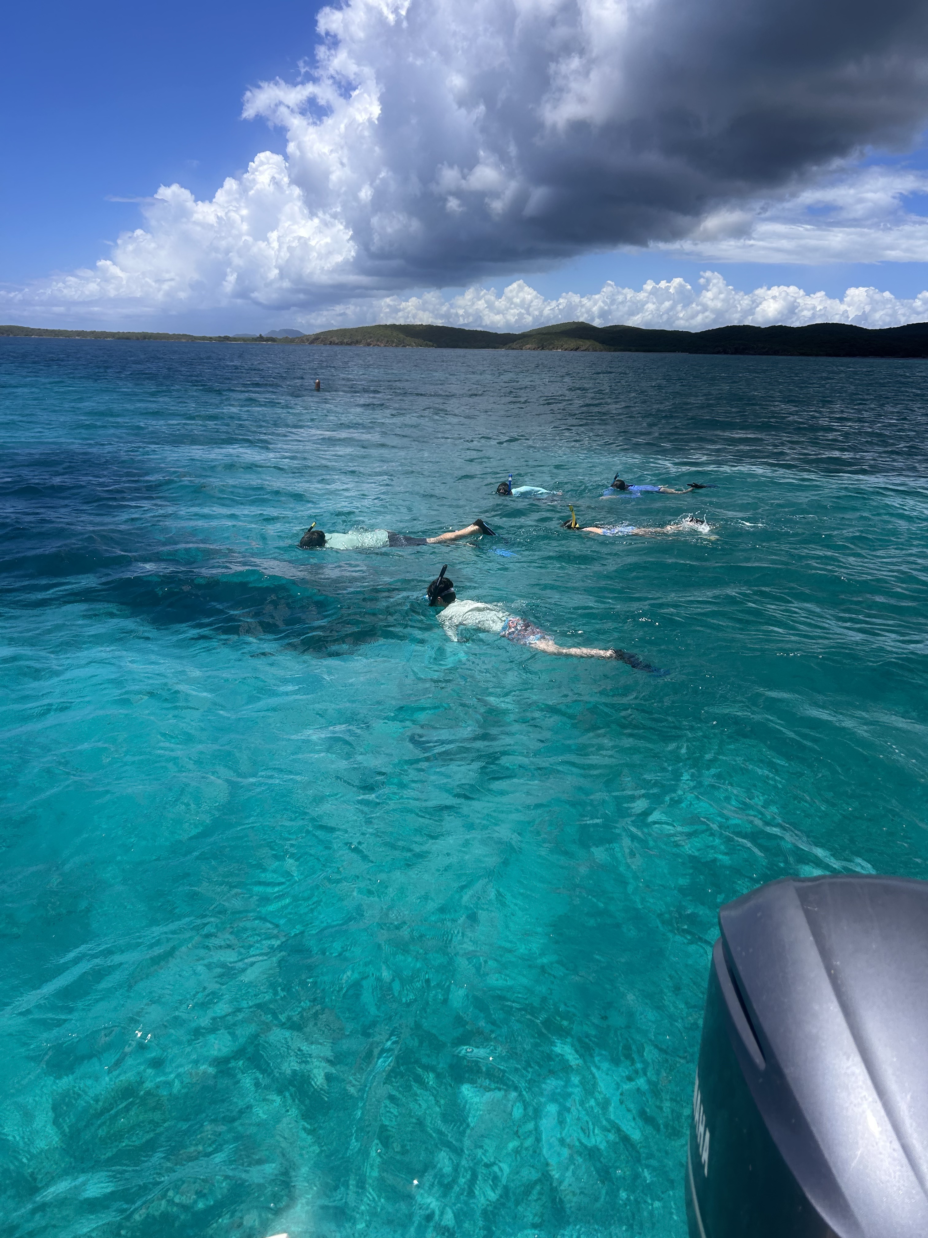 group of four swinning behind the boat on a vieques snorkeling tour